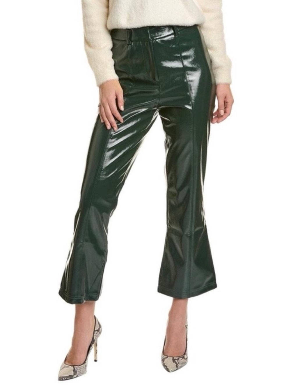 7 For All Mankind Shiny Vegan Leather Cropped Ankle Flare Pants